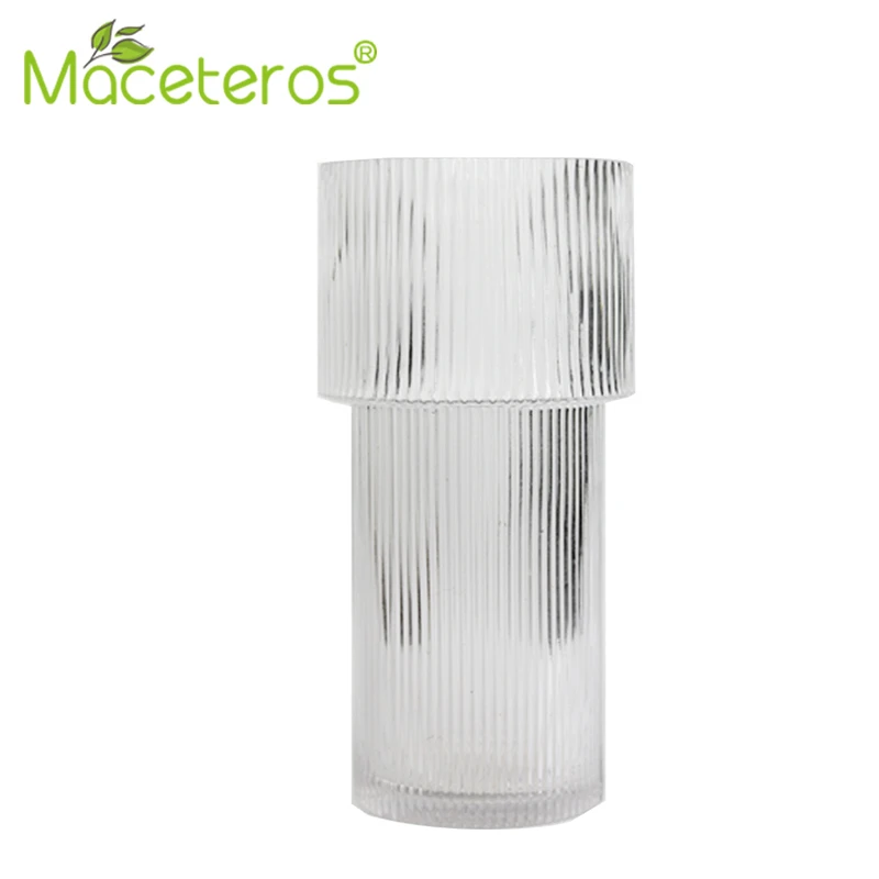 

Modern Simple Transparent Glass Vase Floor Vertical Line Glass Fluted Hydroponic Flower Arrangement Vase European American Art
