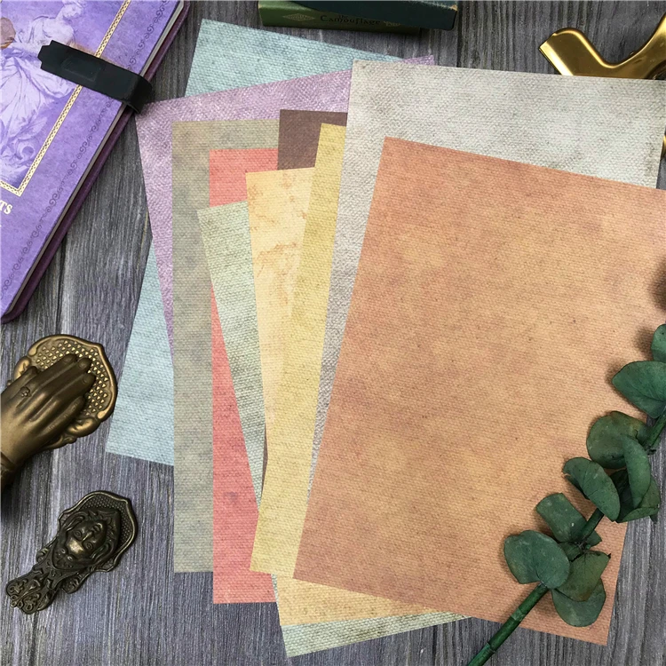 

10Sheets Vintage Linen Pattern Colorful MottledMaterial Paper Junk Journal Decoration DIY Scrapbooking Old Book Page Craft Paper