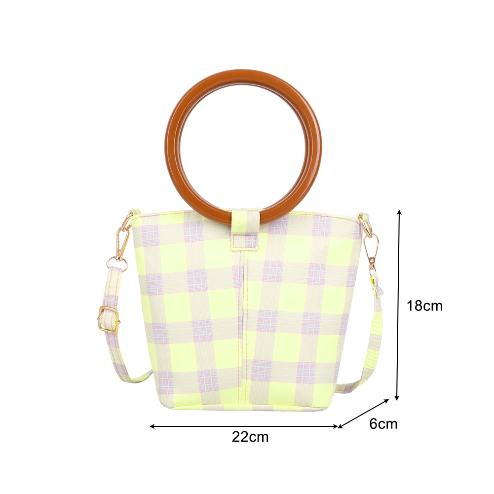 

2021 Elegantt Women Plaid Crossbody Bag Big Round Circle Handle Tote Bag Female Small Bucket Bag Ladies Travel Chain Bag Purses