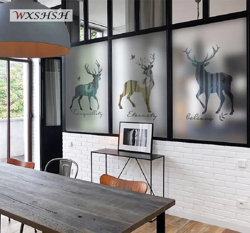 Статическая Наклейка на окно с рисунком оленя прочная декоративная пленка для