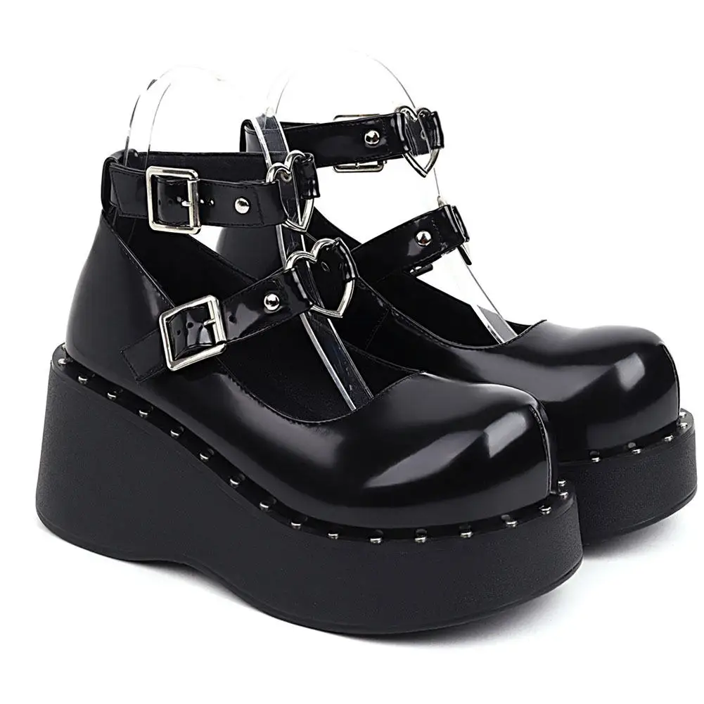 2021 Fashion Female Mary Janes Pumps Wedges Round Toe Buckle Strap Med Heel Summer Sweet Casual Woman Shoes Large Size 43