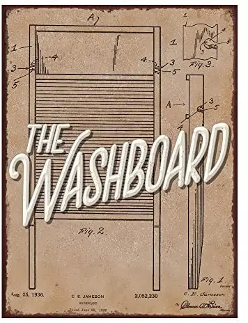 

The Washboard Metal Sign Using US Patent Art for Laundry Room Decorating