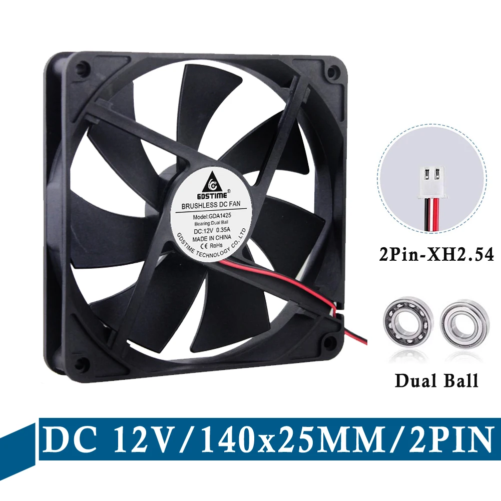 Вентилятор Gdstime, 12 В, 2 контакта, 14 см, 140 мм, 140x25 мм, 2 шт.