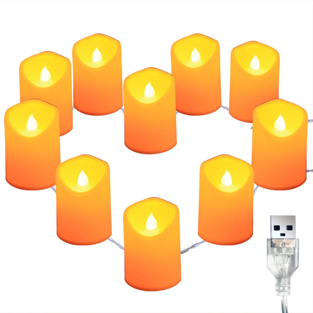 1,6 м 10 светодиодный s светильник-свеча, USB/на батарейках, светодиодный светильник для чая, светильник для рождественских свечей с пультом дистанционного управления для украшения