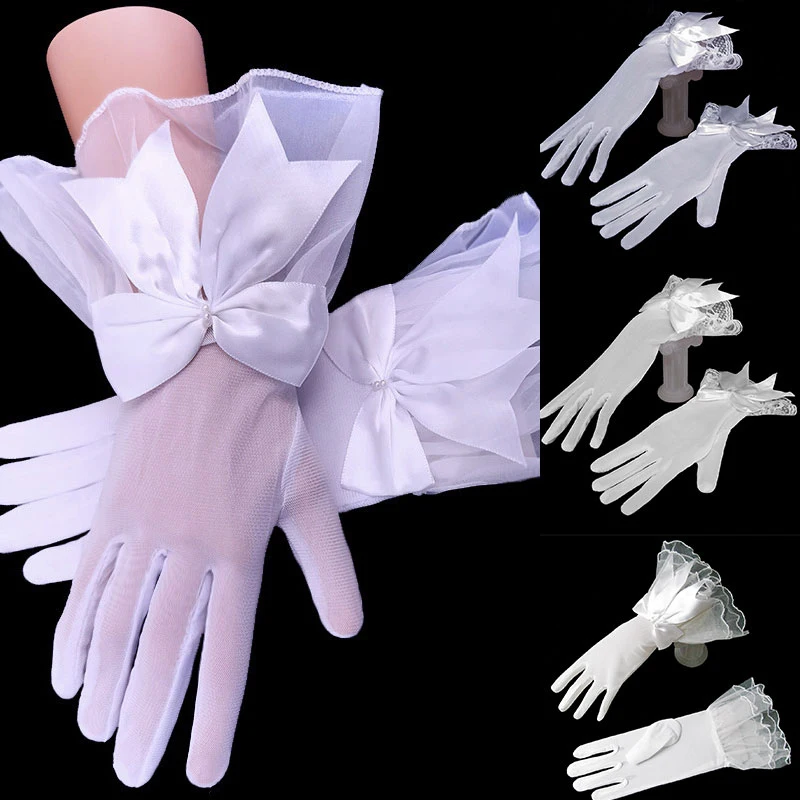 

Women Lace Mesh Gloves Ladies White Wrist Gloves Large Bow Knot Marriage Glove Wedding Party Cosplay Accessories Sexy