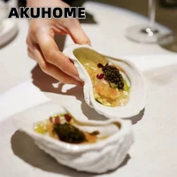 ceramic oyster plate molecular cuisine creative tableware white plate sauce dish