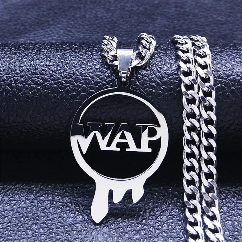 

Punk WAP Music Stainless Steel Chian Necklace Men/Women Silver Color Pendant Necklace Jewelry collier acier inoxydable N4276S06