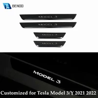 customized for tesla model y3 2021 2022 new led illuminated pedal welcome light sill plate lamp front door atmosphere led strip