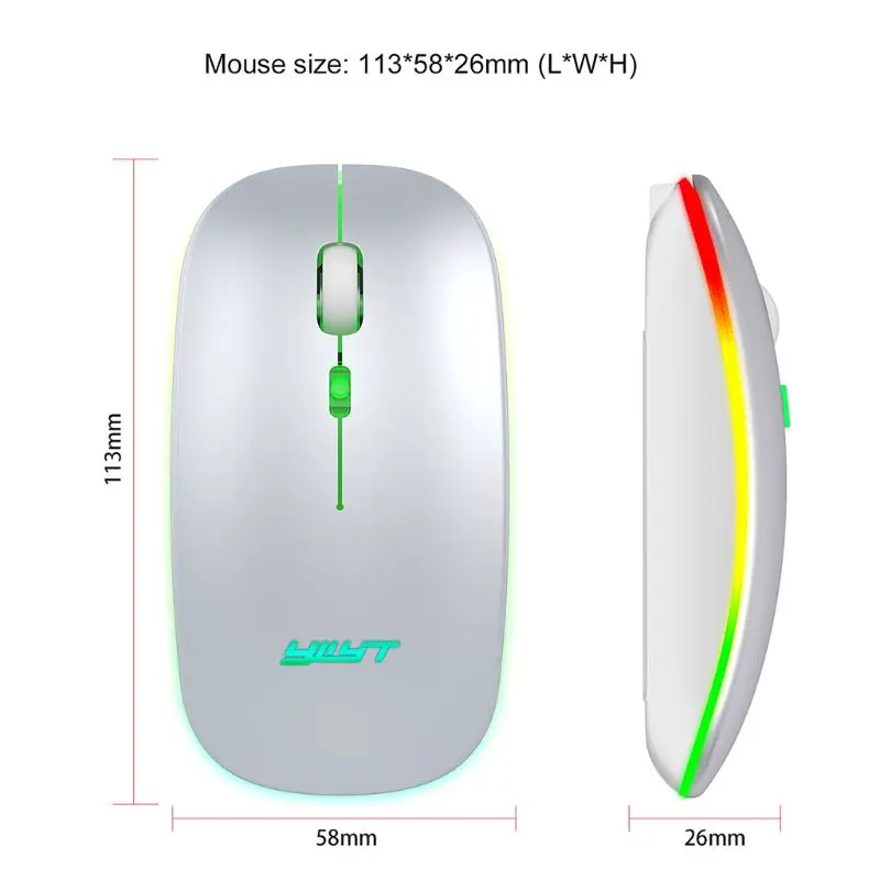 

2.4GHz Wireless Mouse Bluetooth 5.1 Dual Mode Mute Optical Gaming Mice Macbook