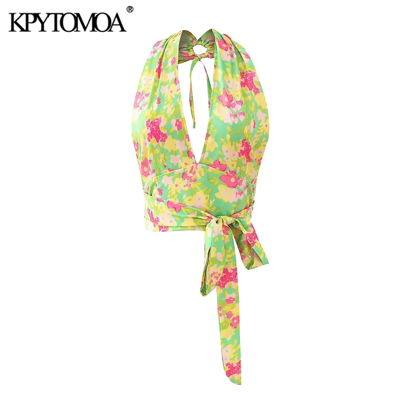 

Топ укороченный KPYTOMOA Женский, пикантная модная Винтажная Майка с цветочным принтом, с открытой спиной, с бантом, шикарный топ, 2021