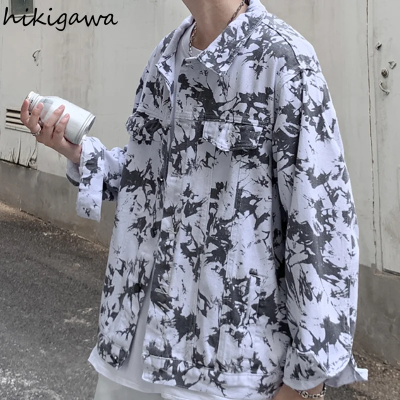 

Hikigawa Camouflage Jacket Women Autumn Long Sleeve BF Wind Loose Personality Tie-dye Design Coat Casual Denim Tooling Tops