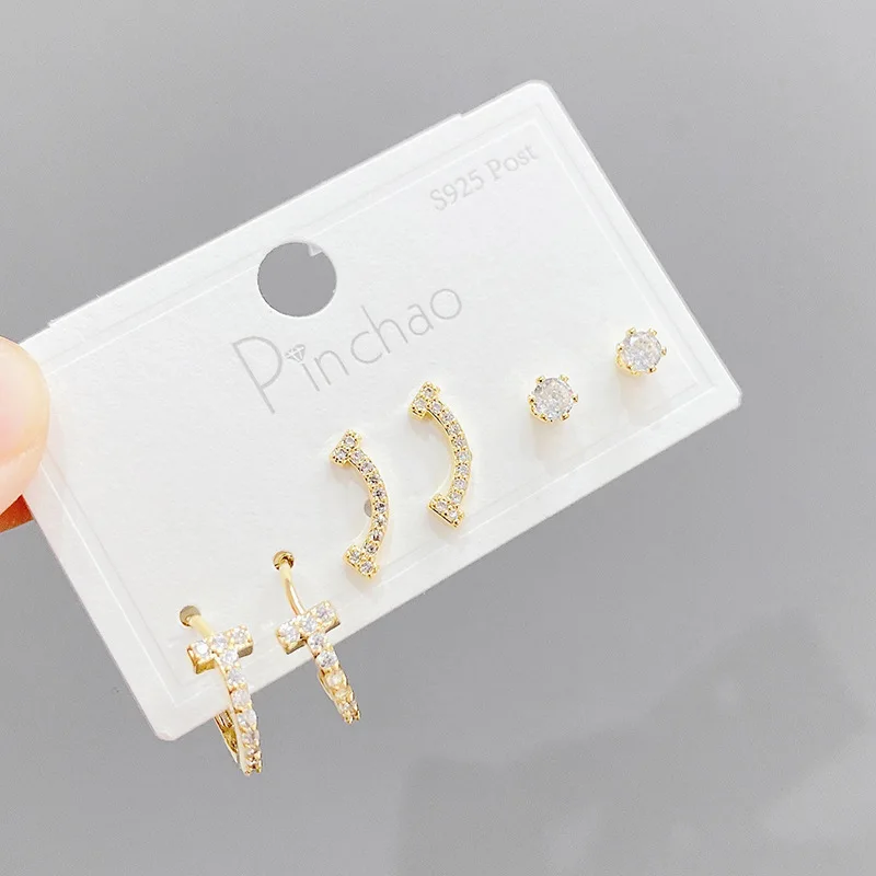

S925 серебро, игла с микро-инкрустированным цирконием, 3 шт./комплект, женское Ювелирное Украшение для ушей