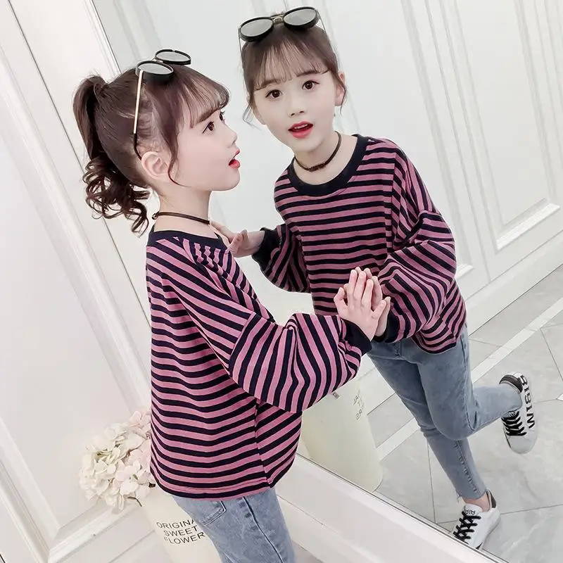

Children's striped top children's clothing new spring autumn loose student cotton sports casual long-sleeved baby girl clothes