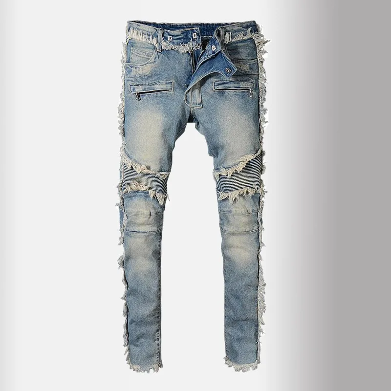 Мужские винтажные джинсы с бахромой Minglu байкерские Модные зауженные прямые