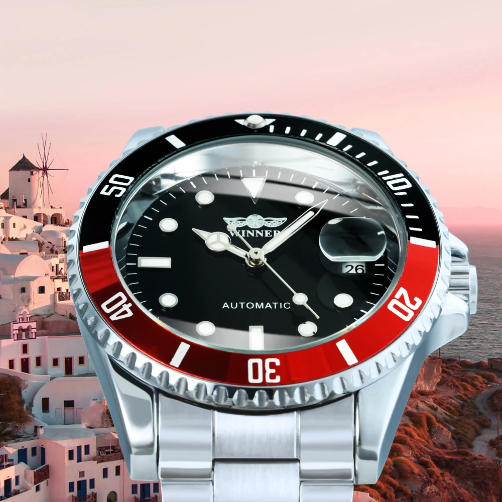 winner official classic automatic watch men business mechanical watches top brand luxury steel strap calendar wristwatches hot free global shipping