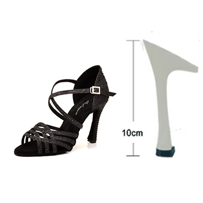 Black 10cm Ladingwu, женские вечерние туфли для сальсы, бальные туфли, туфли для латинских танцев, большие и маленькие стразы, блестящие, фиолетовые, черные, блестящие, на Кубинском каблуке 6-10 см - Цвет: Black 10cm