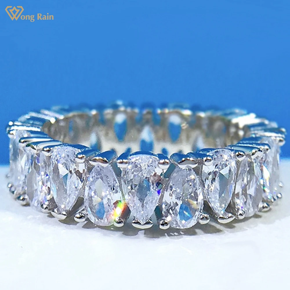 

Wong Rain 100% 925 Sterling Silver Pear Cut Created Moissanite Gemstone Wedding Band Ring For Women Engagement Fine Jewelry Gift