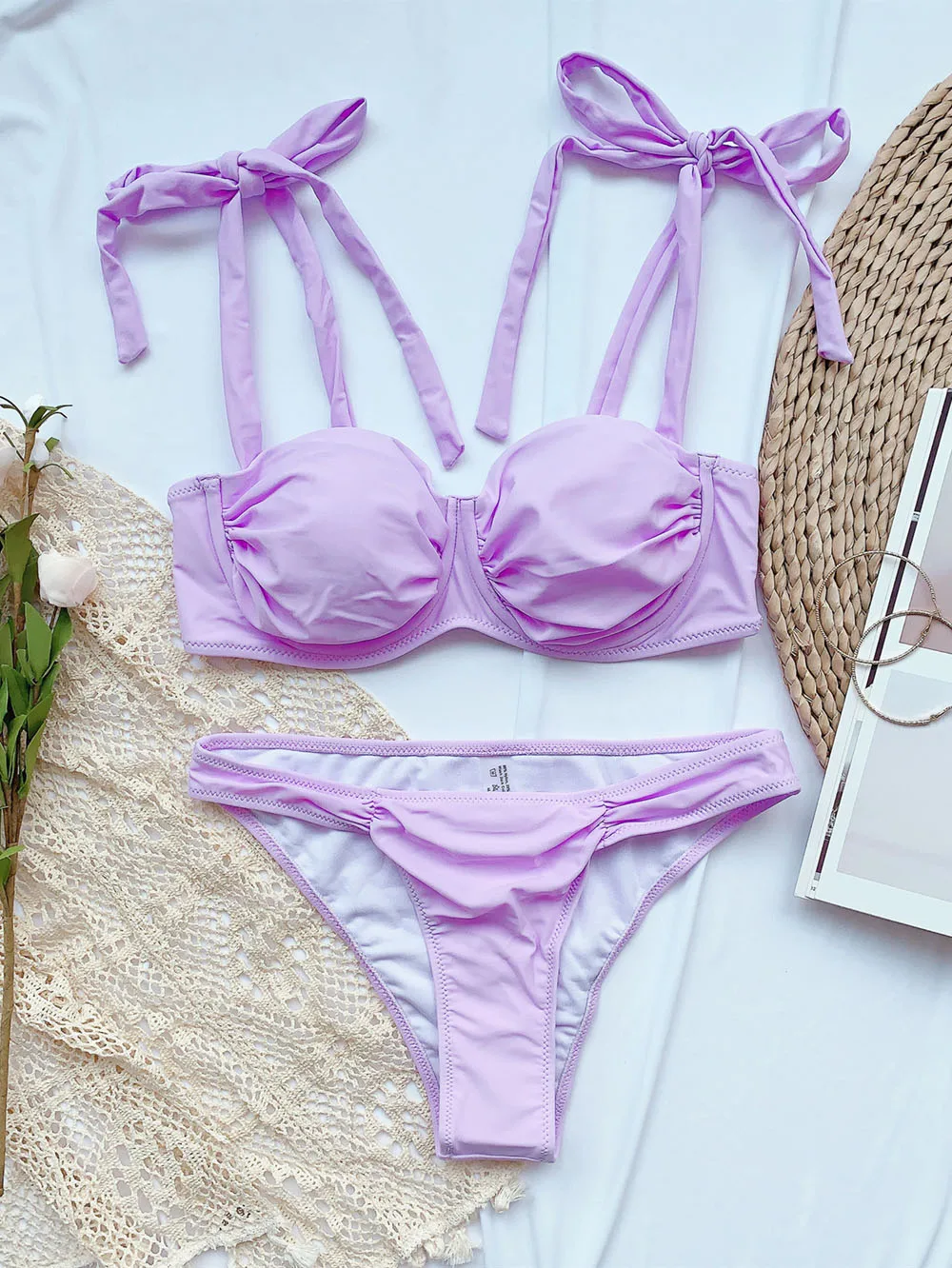 Сексуальное Фиолетовое бикини с эффектом пуш ап новинка 2020 женская модель одежда