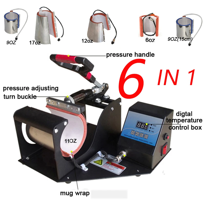 Двойной дисплей 6 в 1, комбинированный пресс для кружек, машина для печати на кружках, сублимационный принтер для бутылок 6 унций/9 унций (15 см)/...