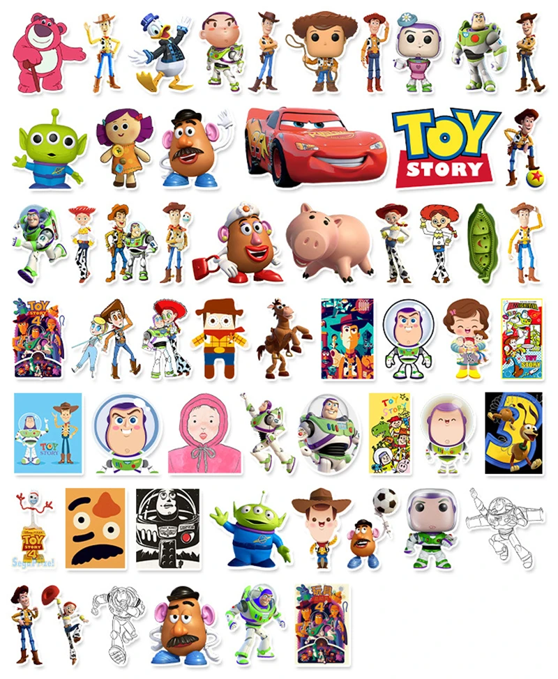 Etiqueta engomada de Toy Story de Disney, equipaje est&eacute;tico, piano, guitarra, sin repetidas, dibujos animados, 53 Uds.-3