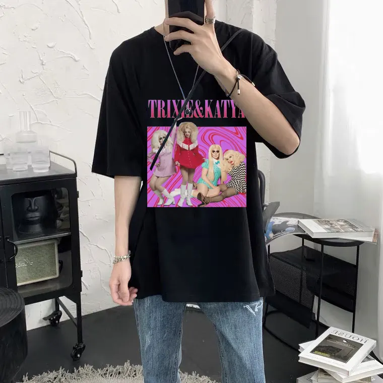 

New Trixie Katya Retro Graphics Tshirt Men's Women's Fashion All-match Short Sleeve T Shirt Hip Hop Streetwear Kawaii Funny Tees