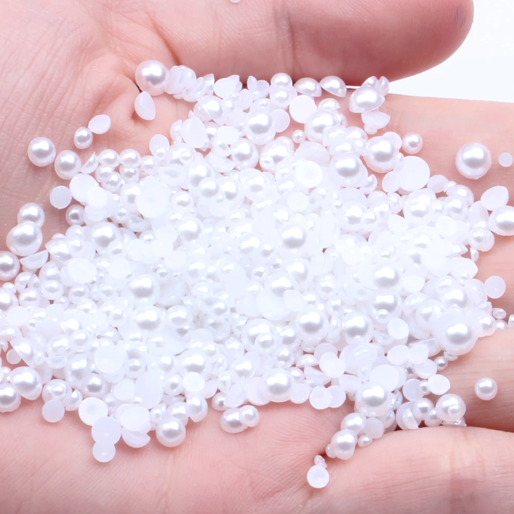 

20mm 500pcs White And Ivory Half Round Flatback Pearls Beads Glue On Resin Gems For Clothes Dresses DIY Jewelry Accessories