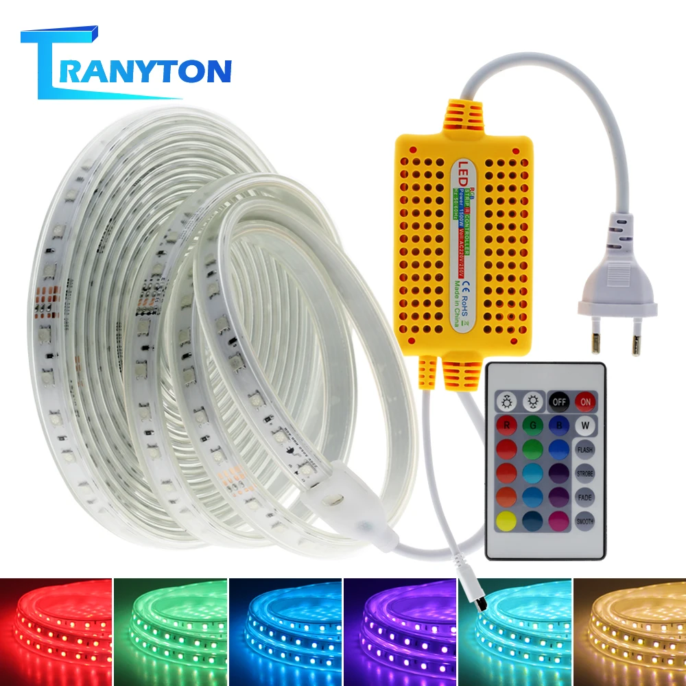 1 м 15 М 5050 Светодиодная лента переменного тока 220 В RGB гибкая водонепроницаемая