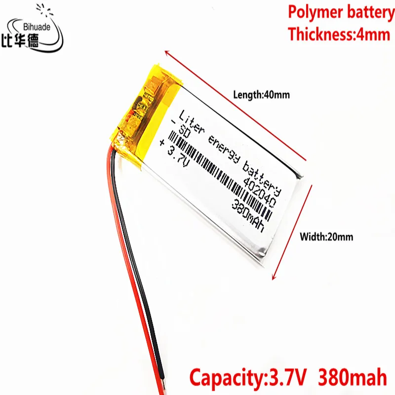 Литиево-полимерная батарея Liter Energy 042040P 3,7 В 402040P 380 мАч для MP4 MP3 ручки для чтения маркеров молний на флеш-обуви.