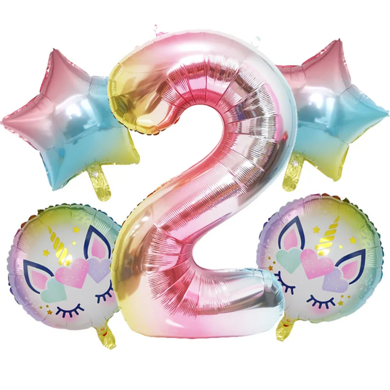 5 шт. 32 дюймов градиент цифровой Радуга Единорог круглый шар Звезда Воздушные
