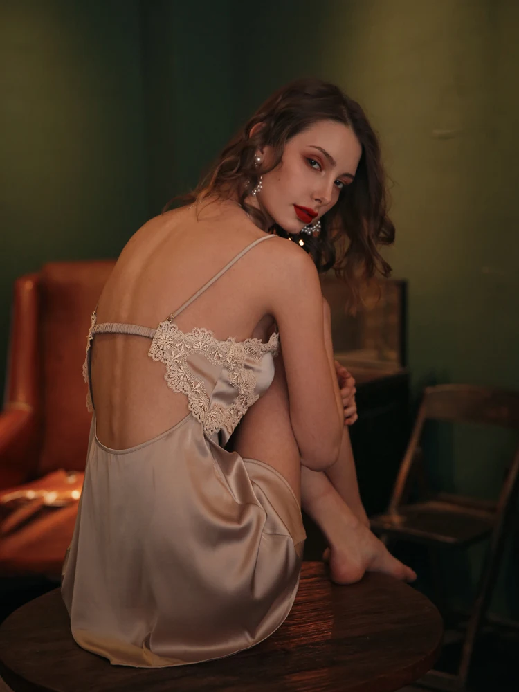 Сексуальная женская летняя ночная рубашка одежда для сна шелковая атласная