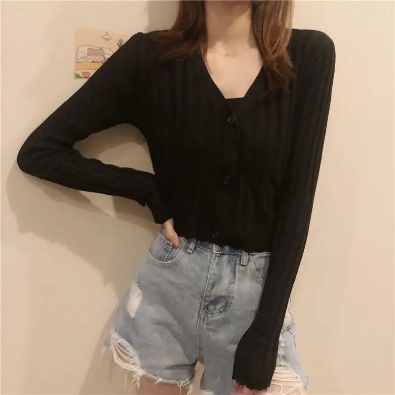 

Cardigan Women Yellow Sweet Cute Tops Spring Short Style Chic Korean Fashion Ins 5-colors Harajuku All-match Cropped Top Pink