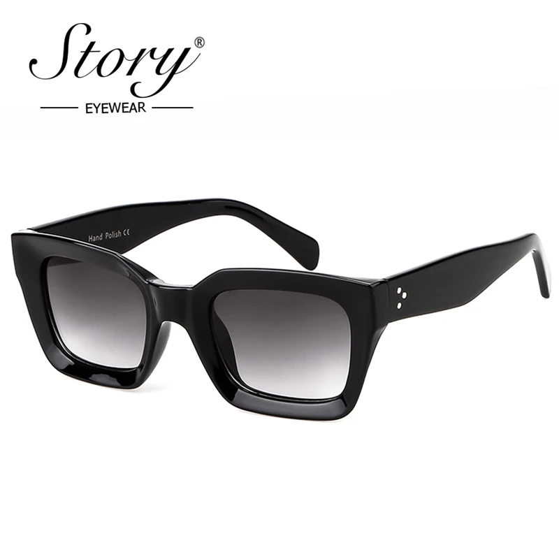 Женские квадратные солнцезащитные очки с заклепками и зеркальными линзами в