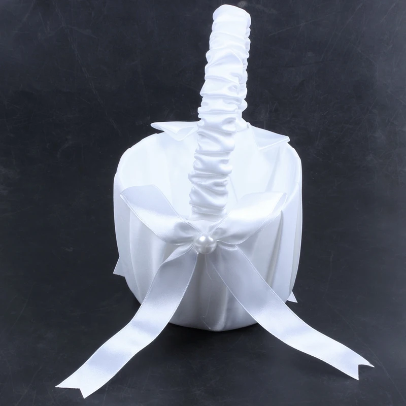 Промо-акция! Белая атласная Свадебная Цветочная корзина с бантом для девочек