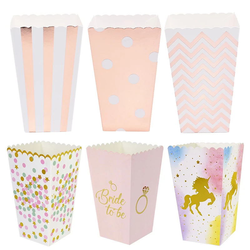

12pcs/lot Popcorn Boxes Rose Gold/Gold/Silver Box Tub Wedding Birthday Holiday Party Supplies Baby Shower Favor Candy Treat Box