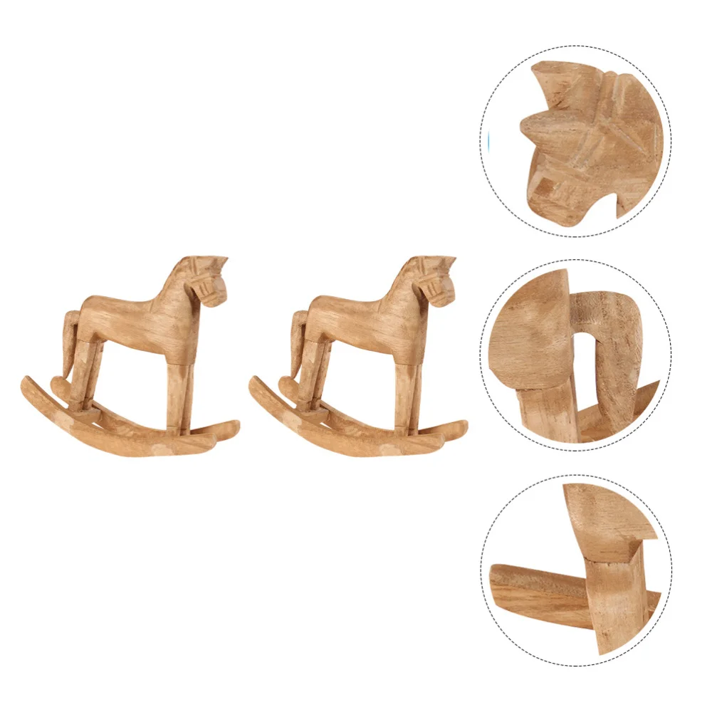 

2pcs Creative Mini Wooden Desktop Ornament Rocking Horse Decoration