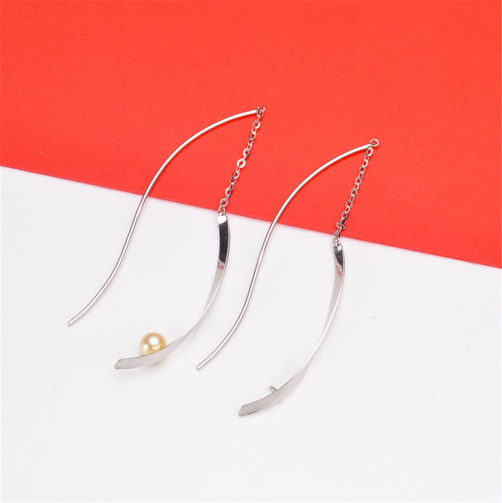

Real Solid 925 Sterling Silver Pearl Stud Earrings Accessories Findings DIY Jewelry Ear Hook Blank Empty Support
