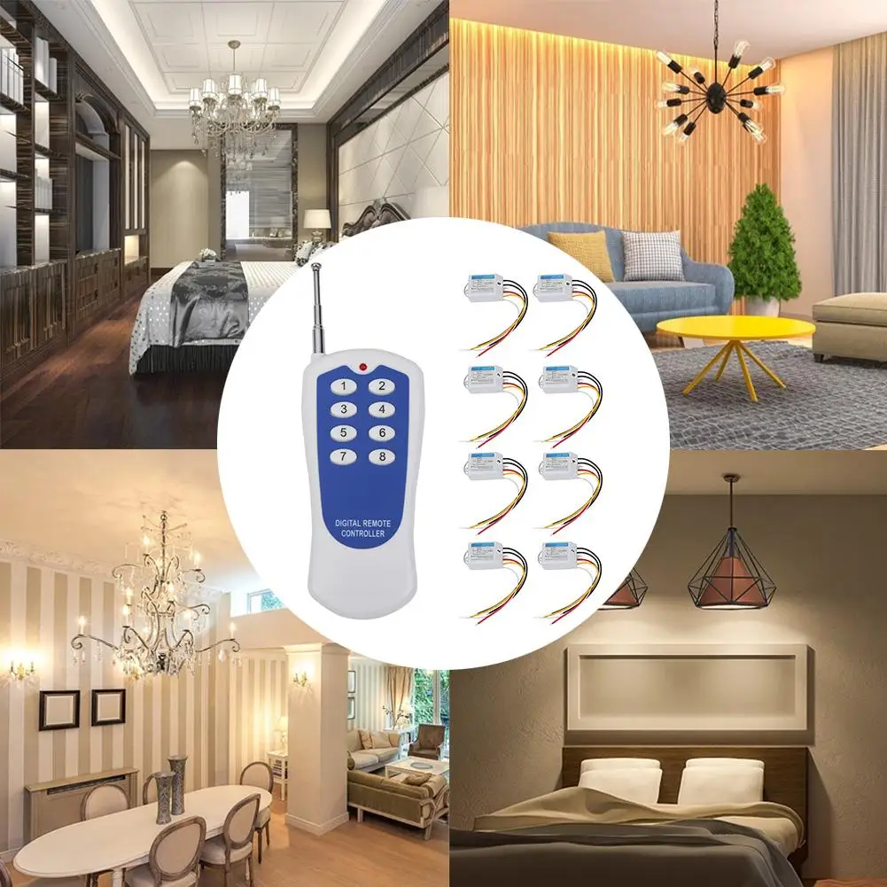 

8 Way ON/OFF 220V Wireless Remote Control Switch Digital Controller for Light 8 Group Independent Control for Each Group