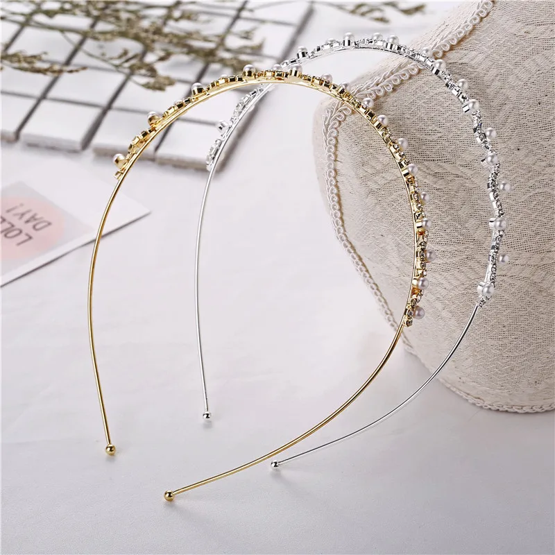 Hot Sale Crystal Rhinestone Pearls Wave Headband Women Bridal Wedding Hair Accessories Stretch Hairbands Hoop Girl Headwear |