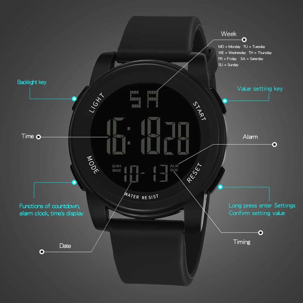 

Sports Men Digital Alarm 5.6cm Chronograph Luminous Date Multifunction Wrist Watch digital watch relogio digital New Mas-culino