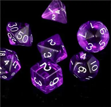 7 шт./пакет многогранные кости набор D4, D6, D8, D10, D10%, D12, D20 красочные аксессуары для Настольная игра RPG Подземелья и Драконы DnD MTG - Цвет: TRANSPARENT PURPLE