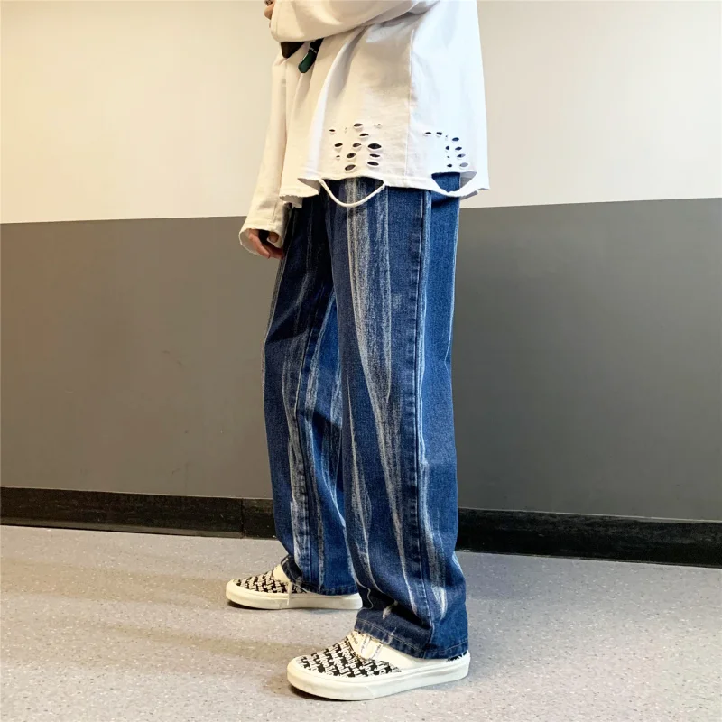 

Fashion Streetwear Print Straight Loose Jeans Mens Retro High Street Oversize Casual Denim Trousers Washed Hip Hop Jean Pants