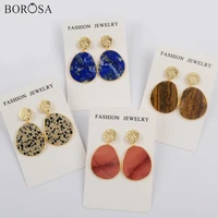borosa 4pairs fashion gold bezel multi kind natural stone slice earrings lapis lazuli drop earring jewelry for women wx1194