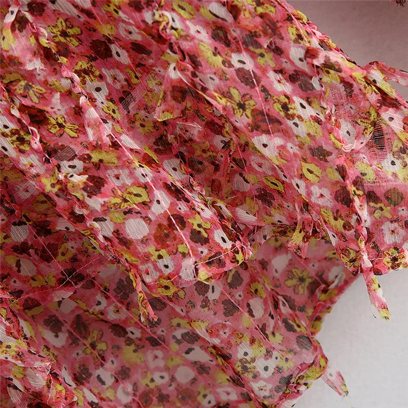 

Women Sweet Printed Chiffon Ruffled Blouse Fashion V Neck Long Sleeve Female Shirts Blusas Streetwear Ladies Top Shirt