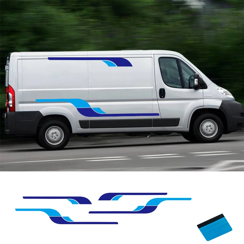 2 стороны дома на колесах виниловые графические наклейки в полоску Camper Van для peugeot BOXER набор
