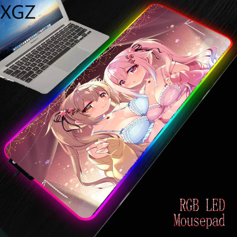 

RGB Two Girl Big Breast RGB Large Gaming Lock-edge Mouse Pad Led Illumination Anime Mousepad Rubber Base Computer Keyboard Mat