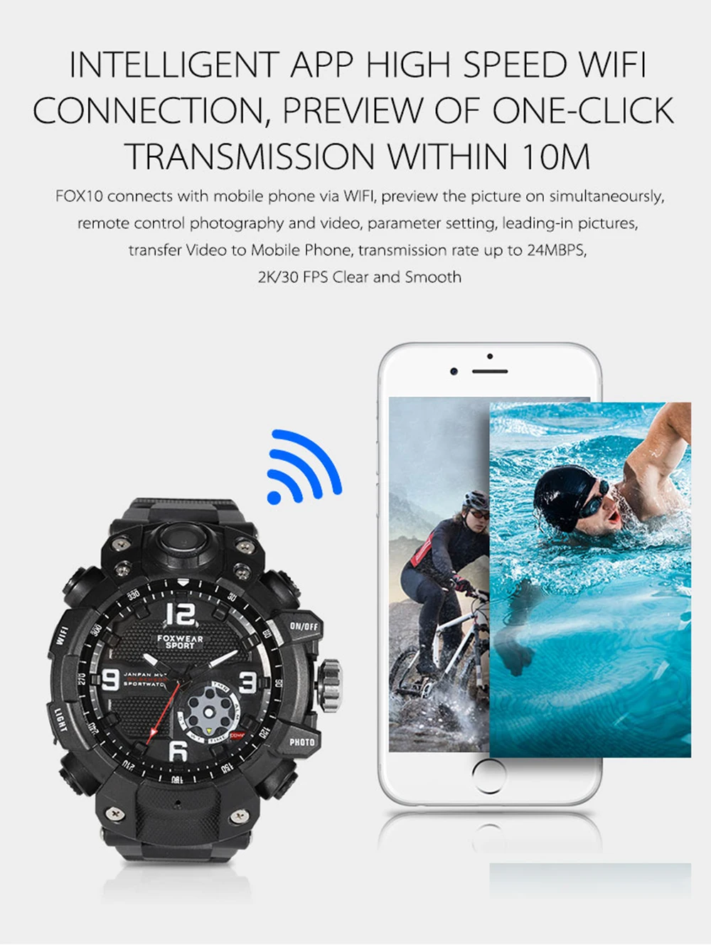 Fox 10 умная Спортивная камера HD 1080P Запись видео Wifi PTP соединение 32 ГБ памяти IP67 водонепроницаемый пылезащитный светодиодный фонарь