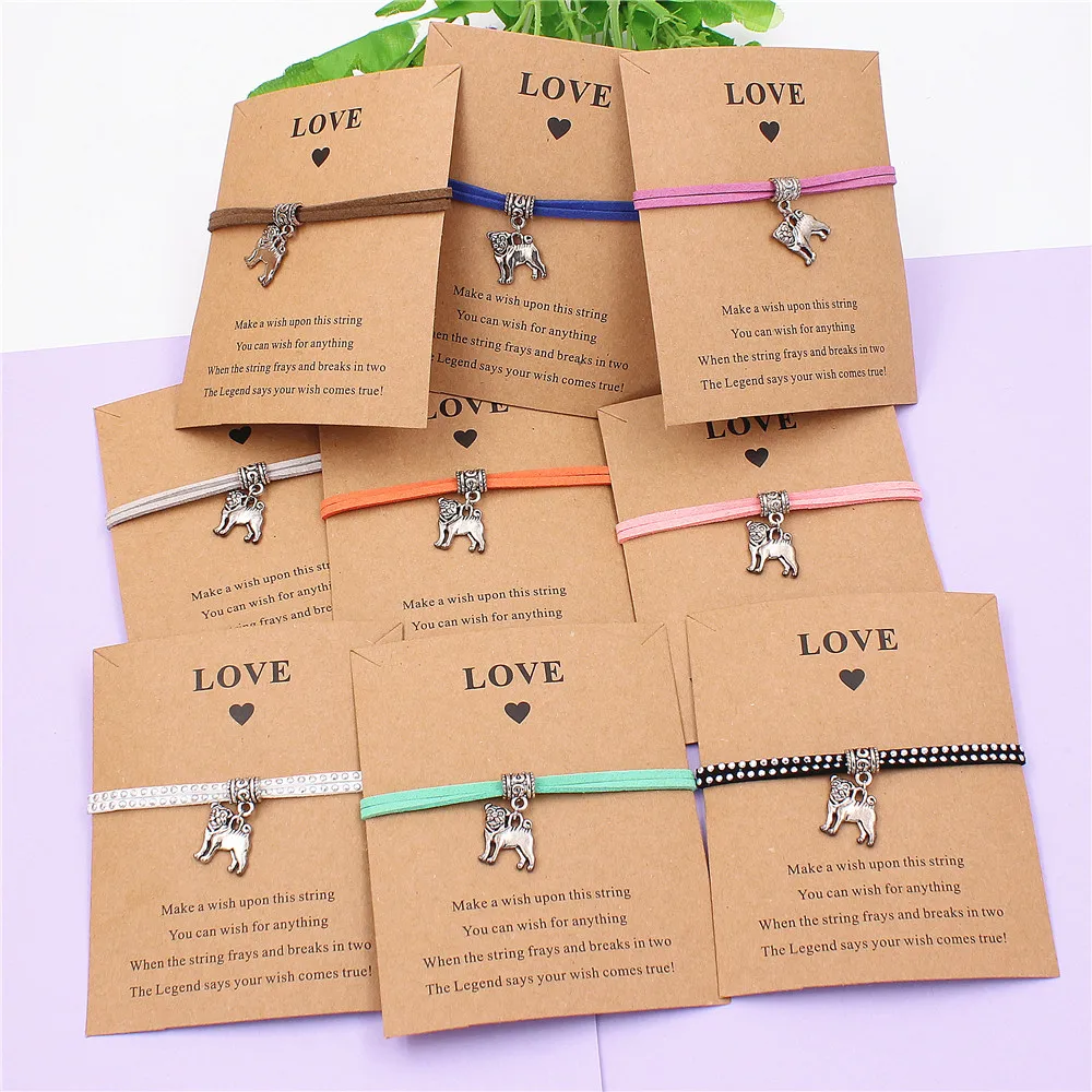 Модный серебристый Шарм для собак браслеты с надписью Wish Love Card женщин и мужчин