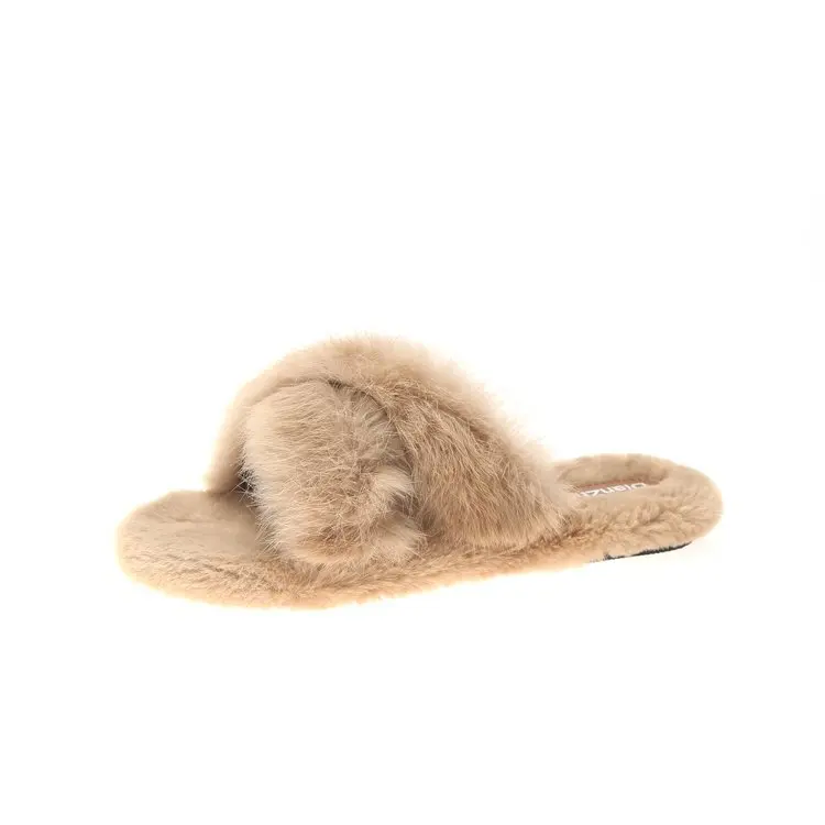 

Maggie's Walker New Korean Fashion Flat Slippers Fuzzy Slippers Open-toed Sliders Shoes Fluffy Slippers Indoor Bedroom Shoes