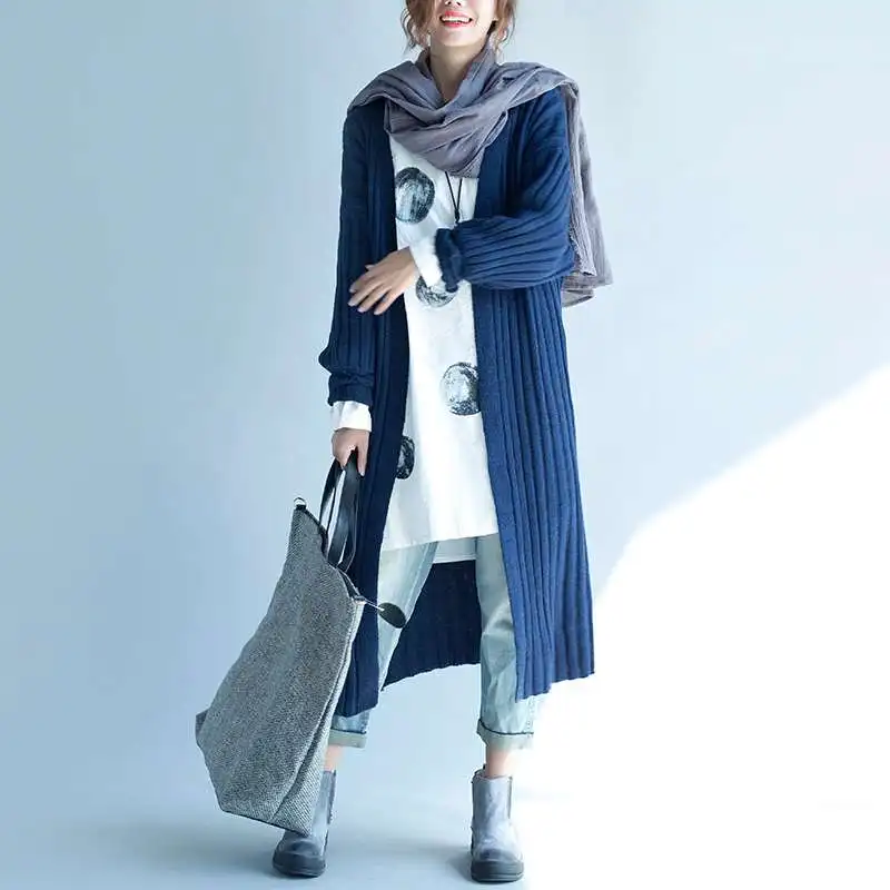 Женская Длинная ветровка Свободный Вязаный Кардиган большого размера с длинным