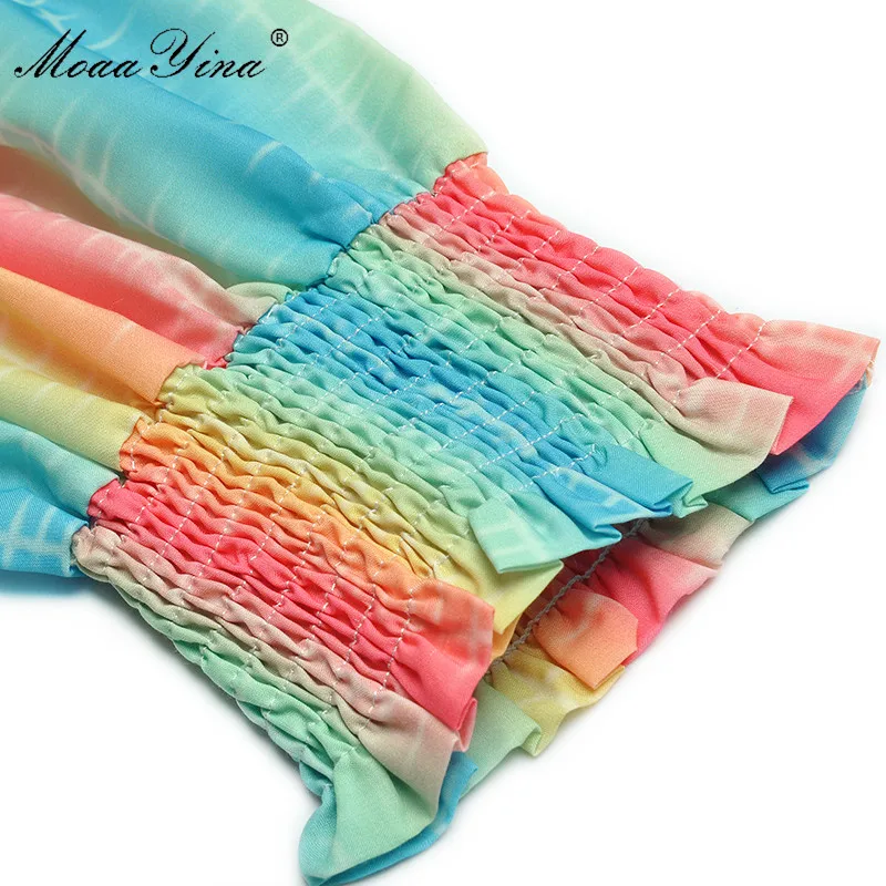 

MoaaYina Fashion Designer Suit Spring Summer Women V-neck Long sleeve Short Tops+ Long skirt color print fashion Two-piece set